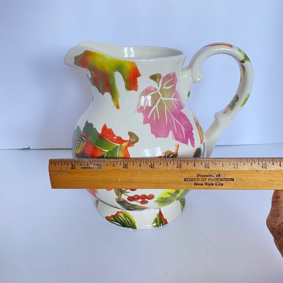 Nantucket Home Large Ceramic Fall Leaves Pitcher With Big Handle Autumn Colors - Picture 12 of 14